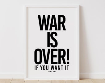 War Is Over, Printable, Wall Art, John Lennon, Yoko Ono, Happy Christmas, John and Yoko, Peace, Motivation, Quotes, Lyrics, Instant Download