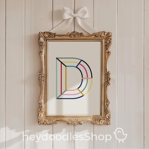 Colorful Monogram Letter D Printable Wall Art for Kids Room Decor Nursery Print Instant Download Playroom Poster Modern Initial Letter Art