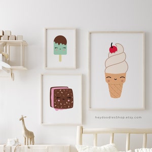 Set of 3 Summer Ice Cream Printable Wall Art Decorative Ice Cream Prints Kids Room Decor Summer Art Print Pastel colors Wall Art Print