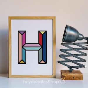 Poster Letter H for Nursery Initial Decor Modern Monogram Printable Alphabet Decor Personalized Letter Minimalist Custom Monogram Art Gift