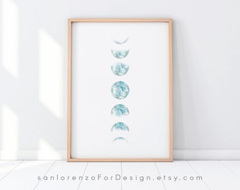 Moon Phases, Printable Wall Art, Moon Phases Wall Art, Minimalist Print, Moon Phase, Moon Printable, Moon Poster, Watercolor Moon Art