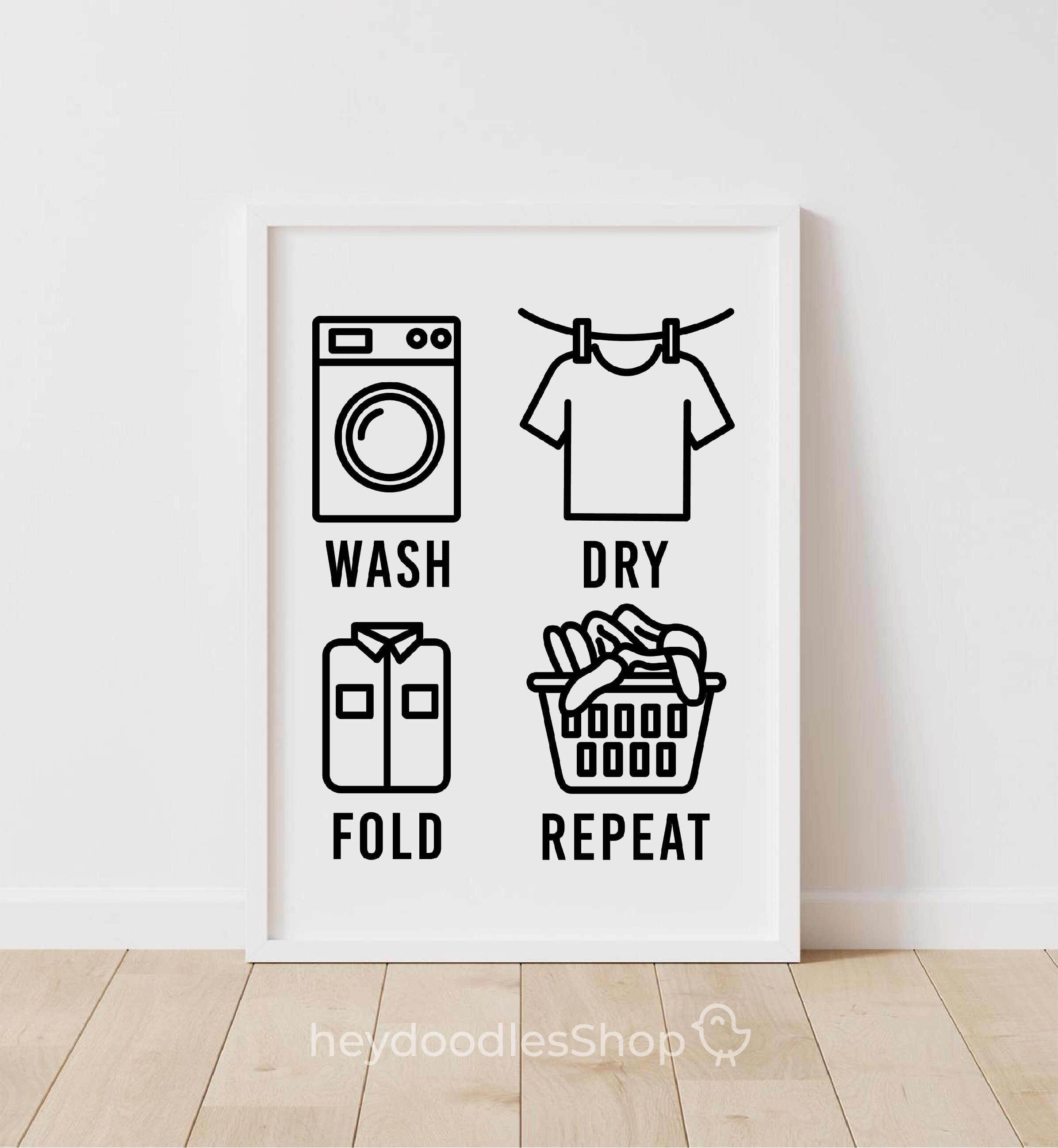 Wash Dry Fold Repeat Laundry Room Wall Art Decor Printable Poster ...