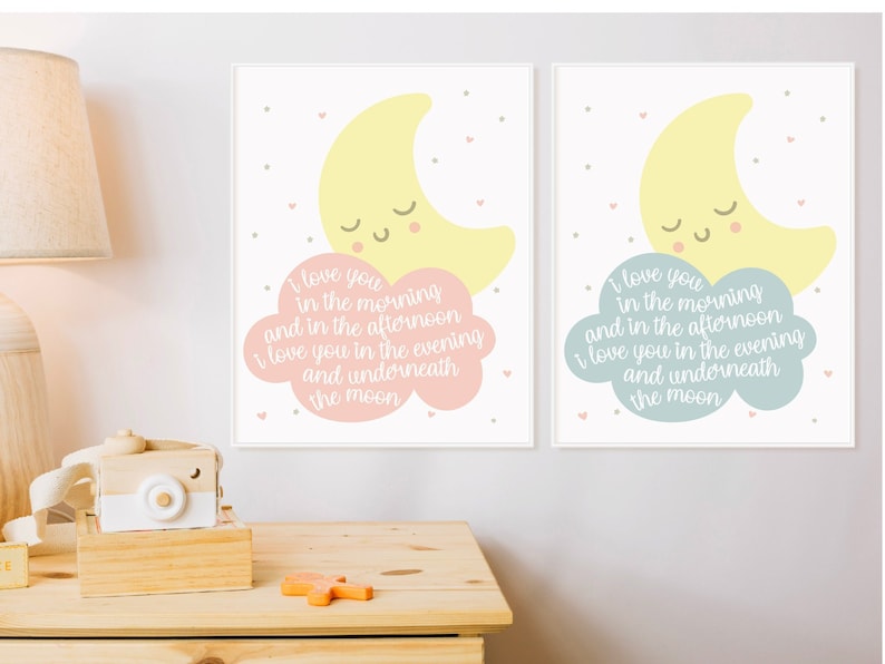 Pink Moon and Cloud Wall Art Printable Skinnamarink Lyrics ...