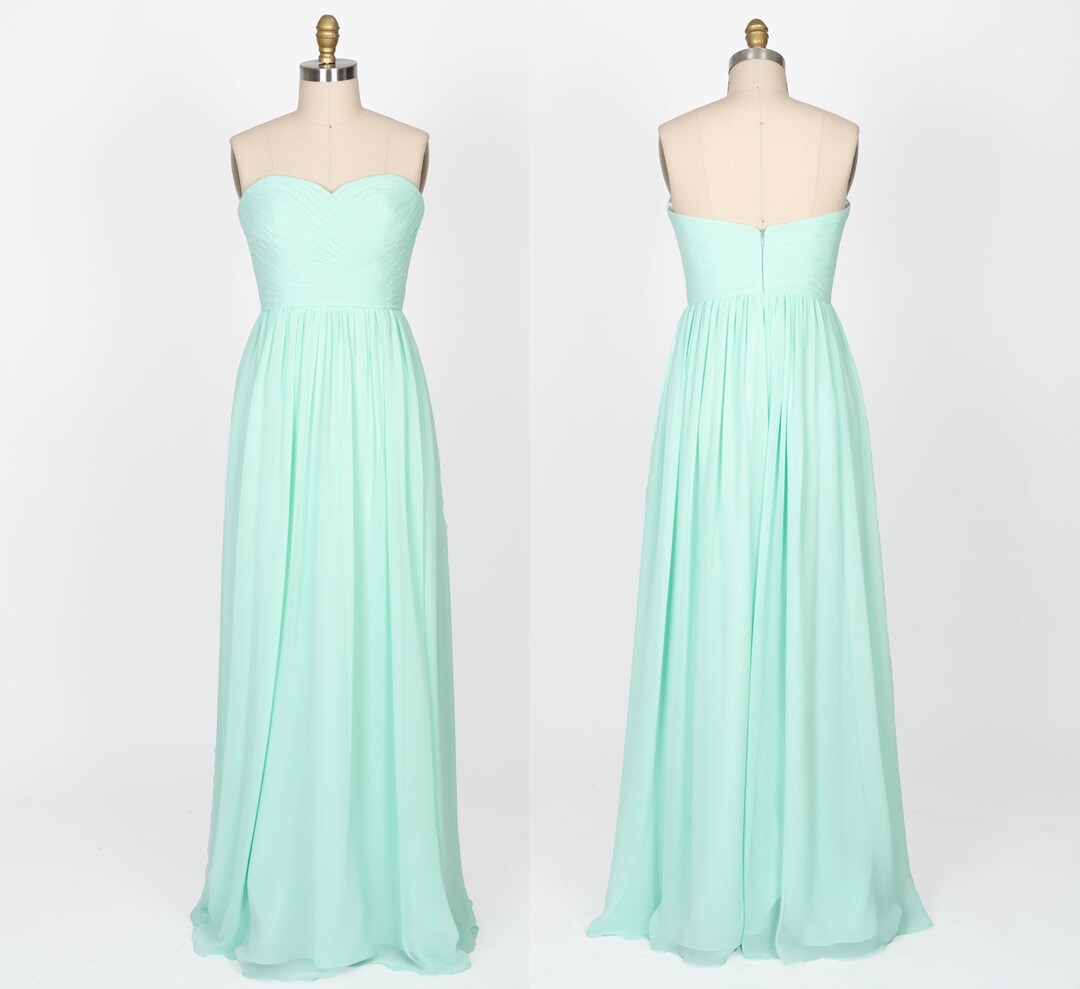 Strapless Pleated Bodice A-Line Dress With Slit Dusty Blue