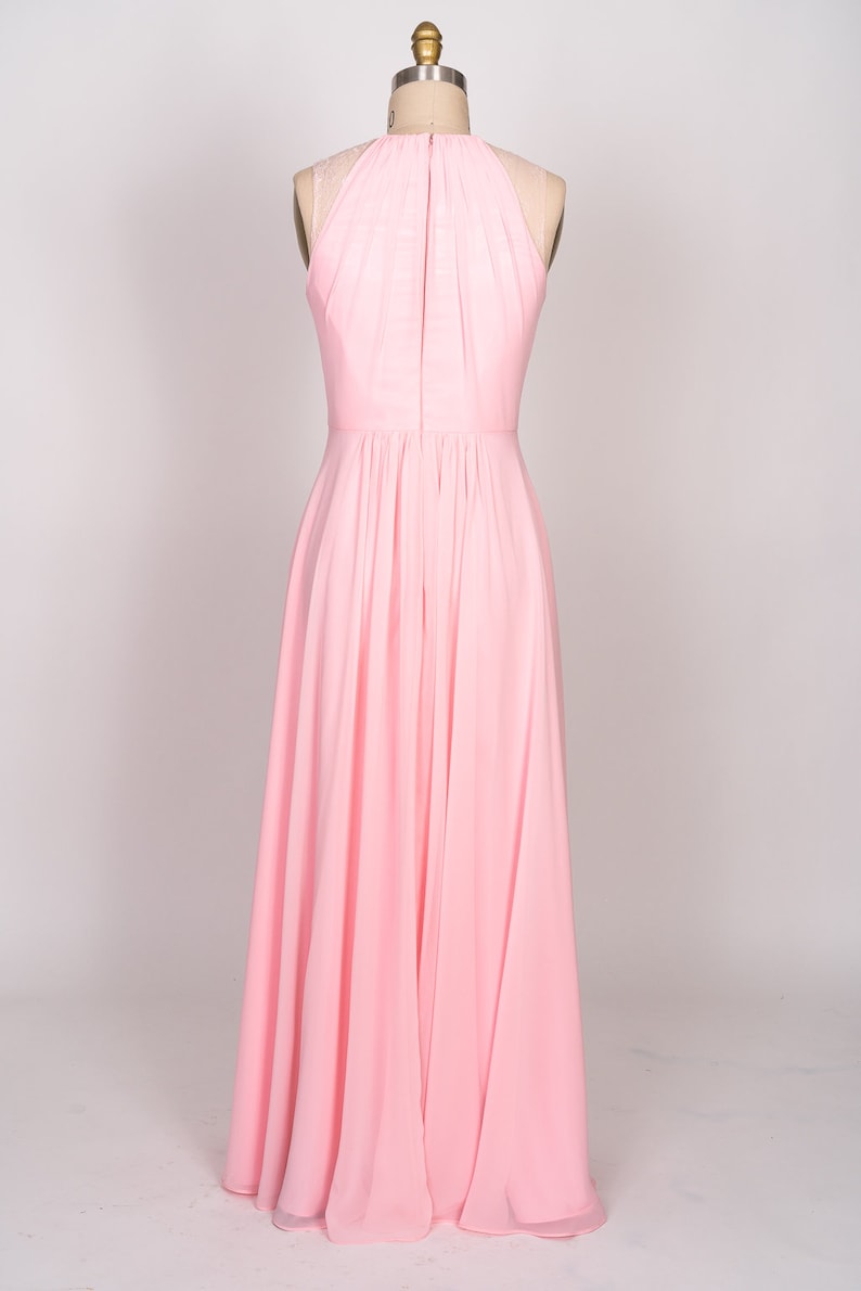 Bridesmaid dress Prom Graduation Chiffon dress sz-637 Sheer Floral Lace Sleeves Chiffon Dress Bridal Wedding Party
