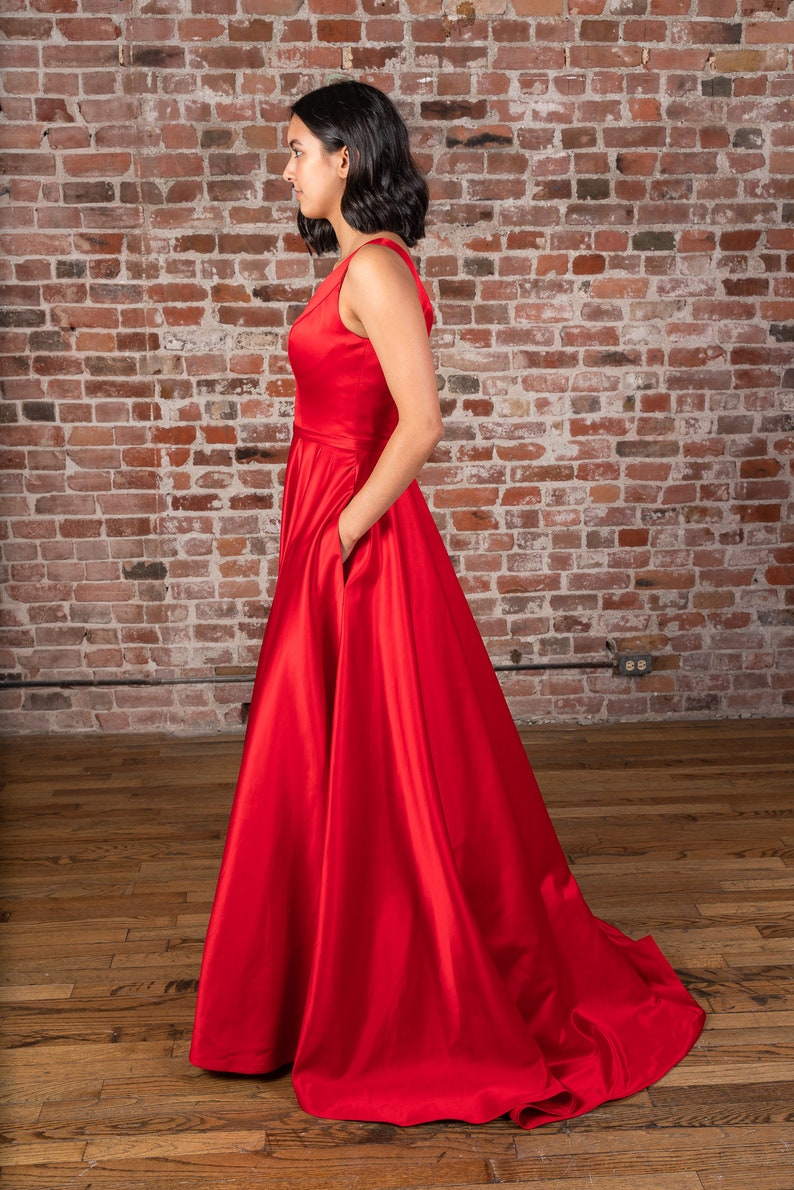 satin sweetheart ball gown with button back
