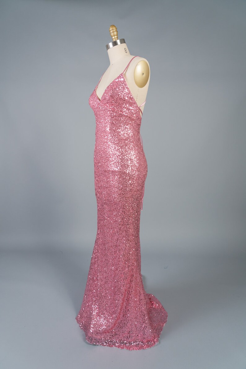 Pink Sequin Evening Dress Gala Dress Party Dress Sequin Etsy