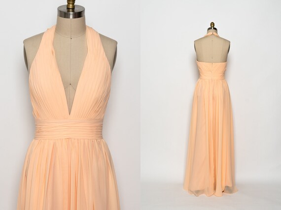 A-Line Pleated Chiffon Halter Deep V-Neck Mixed Color Evening Dresses