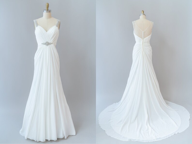 Light Goddess Chiffon Beaded Wedding Gown Etsy