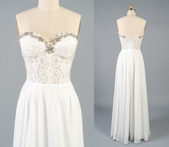 Corset Lace Bodice Rhinestone Bust Line Wedding Gown Etsy