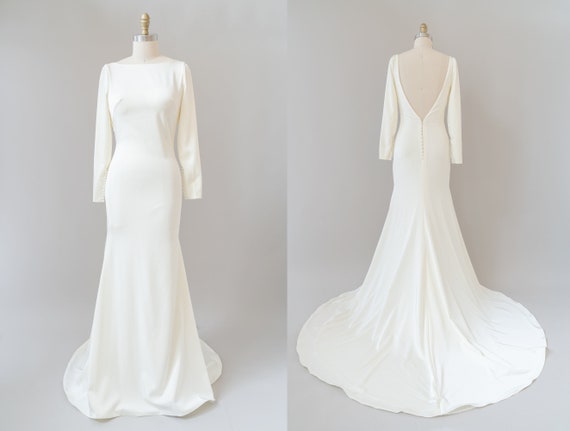 boat neck mermaid wedding dress