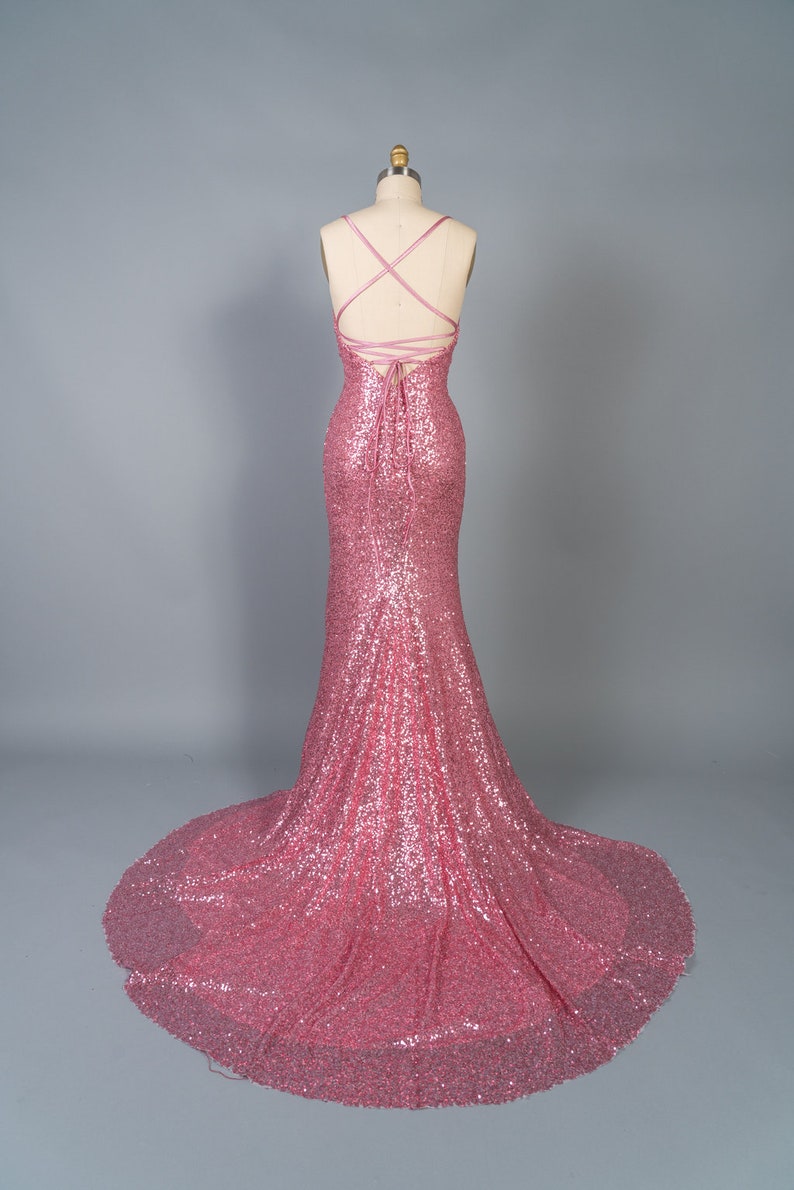 Pink Sequin Evening Dress Gala Dress Party Dress Sequin Etsy