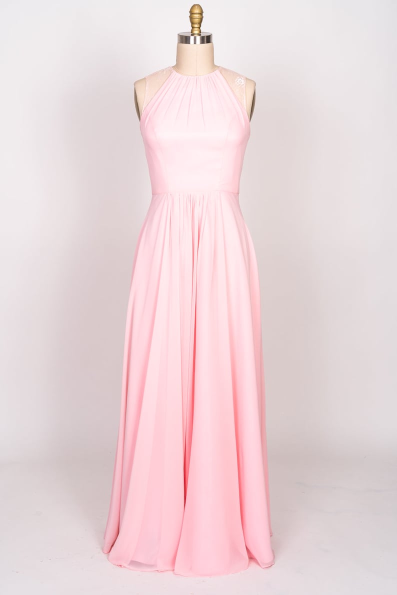 Bridesmaid dress Prom Graduation Chiffon dress sz-637 Sheer Floral Lace Sleeves Chiffon Dress Bridal Wedding Party