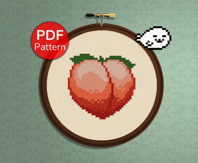 Cross Stitch Pattern Peach Emoji Nature Digital Download Etsy