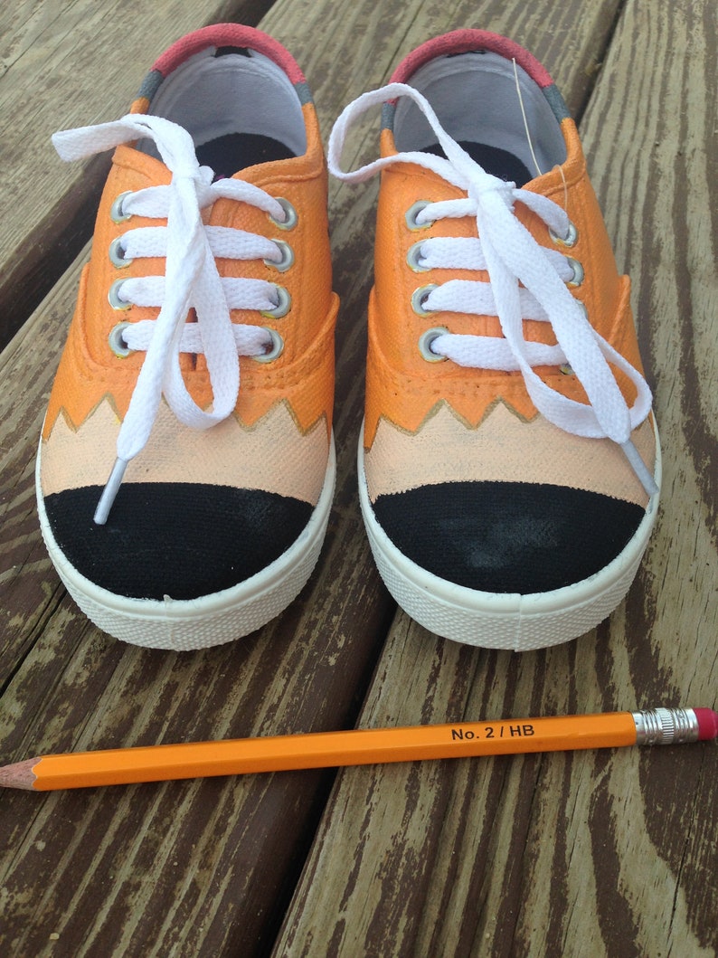 Hand painted Pencil Shoes student gift back to school teacher gift sneakers Christmas gift