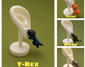 3D Printed Hand-Painted Dino Chomper Earrings, Prehistoric Statement Jewelry