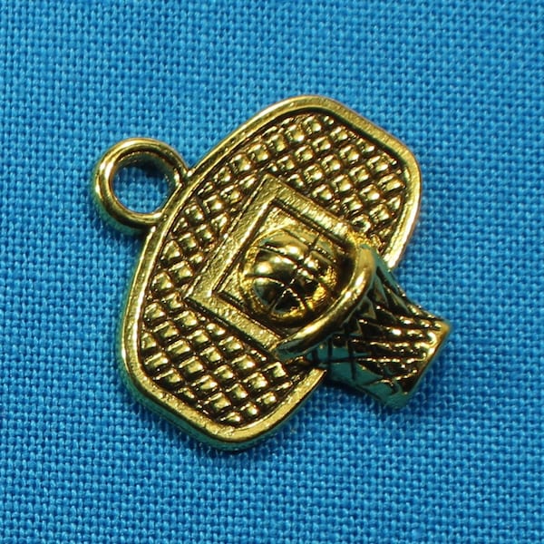 Basketball Hoop 20mm Antique Gold Tone Single Sided 2D Sports Charms - 1350