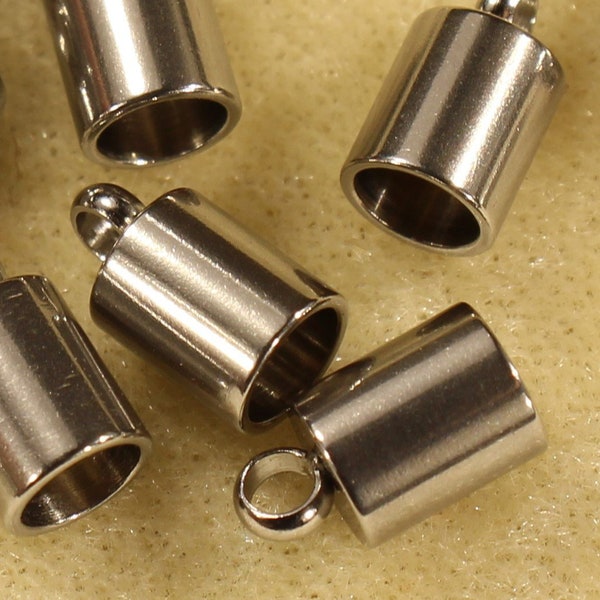 Cord End Caps 9mm x 5mm Cylinder Style 304 Stainless Steel for 4mm Cord Jewelry Findings - 1019