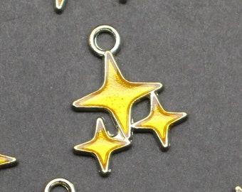 Star 18mm Gold Plated with Yellow Enamel Single Sided Celestial Charms - 1733
