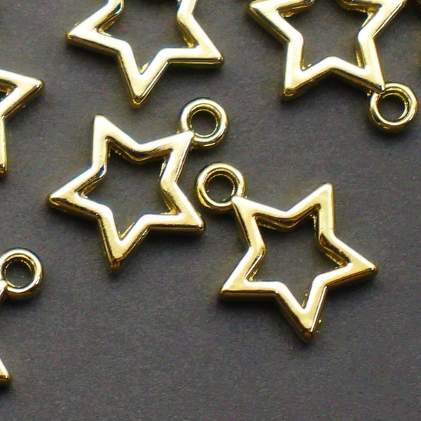 Star 15mm Double Sided Die Cut 16K Gold Plated Celestial Charms - 0923