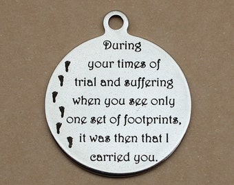 Footprints In The Sand Poem 29mm Silver Tone Stainless Steel Laser Engraved Religious Charms - SL3905