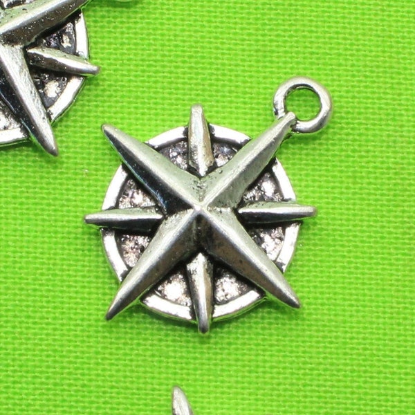 Star 21mm Antique Silver Tone Single Sided 2D Celestial Charms - 1504