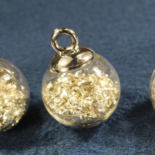 Glass Globe 21mm with Silver Flake and Silver Tone Dome Top Charms - 1212