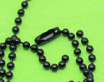 4 3/4" Black Iron Based Alloy 2mm Ball Chain Key Tag Chain with 9mm Connector Findings- 1549