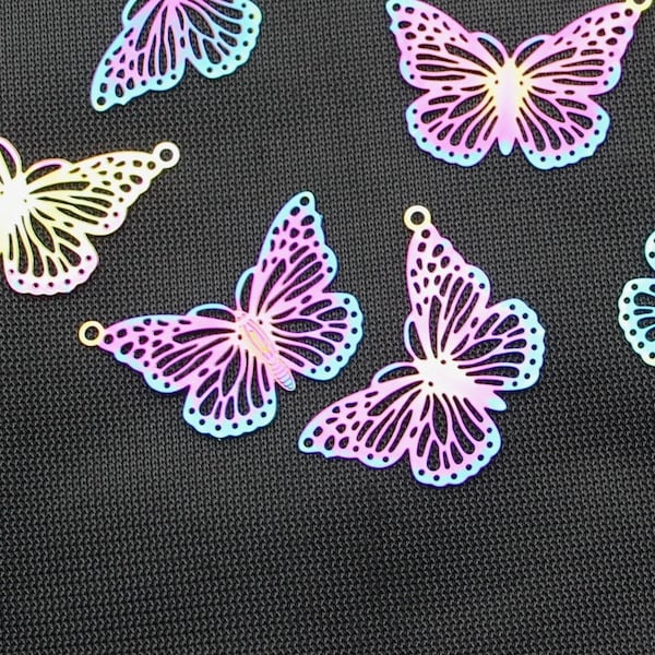 Butterfly 26mm Stainless Steel Filigree Multi Colored Die Cut Double Sided Garden Insect Charms - 1605