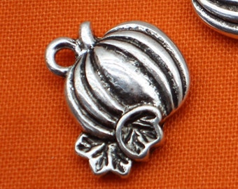 Pumpkin 17mm Antique Silver Tone Double Sided Autumn Holiday Charms - 1491