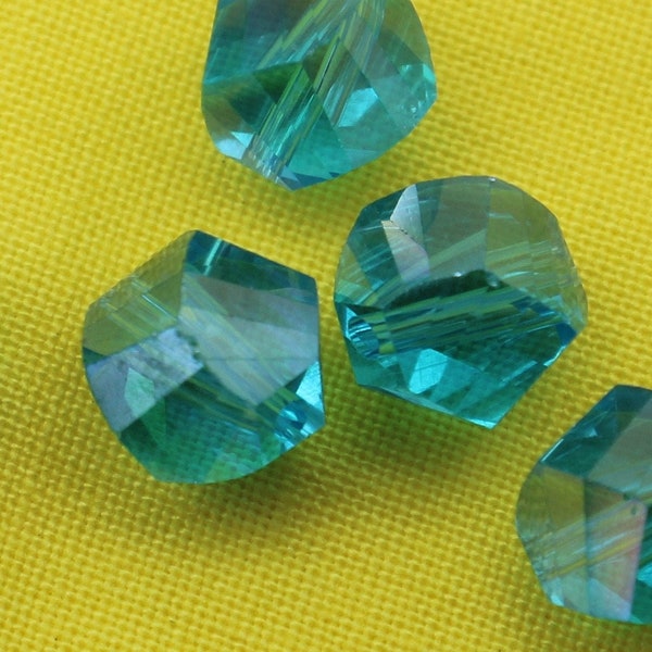 9mm Lake Blue Multi Faceted Irregular Shape Glass Jewelry Making Loose Craft Beads - 1485