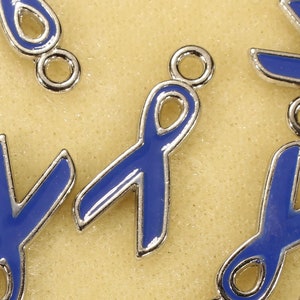 Blue Ribbon 20mm Silver Tone And Blue Enamel Single Sided Support Awareness Charms - 0698