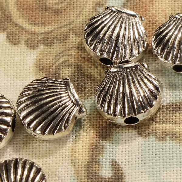 Sea Shell 9mm Antique Silver Tone Double Sided Nautical Ocean Beach Spacer Beads - 1036