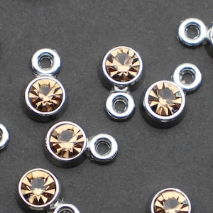 Peach Rhinestone 9mm Round Faceted Colored Glass and Silver Tone Single Sided Small Birthstone Accent Charms - 1703