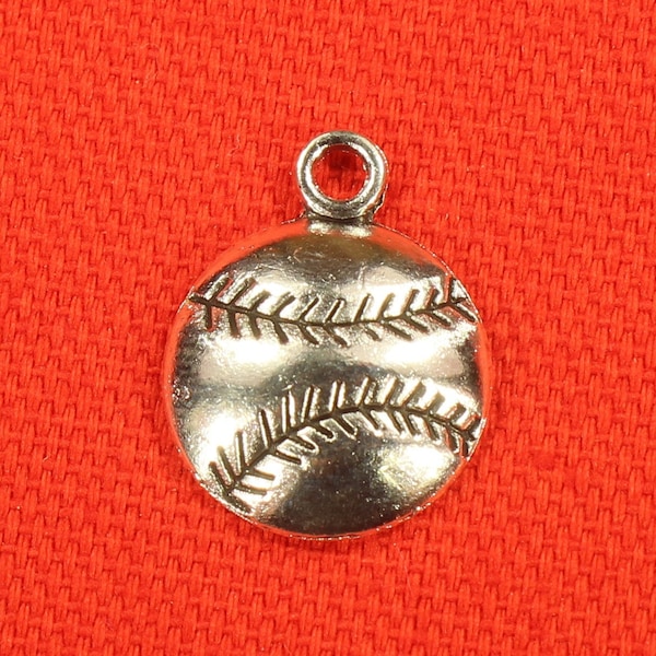 Baseball or Softball 18mm Antique Silver Tone Single Sided 2D Sports Charms - 0489