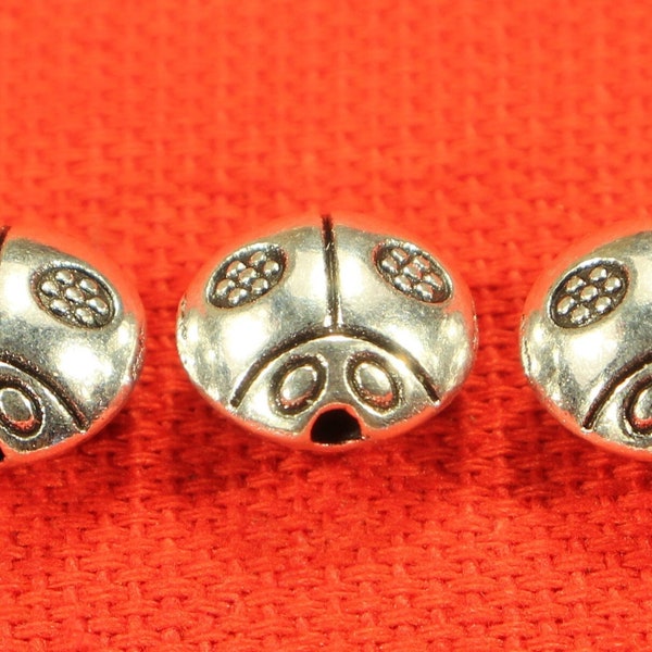 Ladybug 9mm Antique Silver Tone Double Sided Insect Spacer Beads - 0477