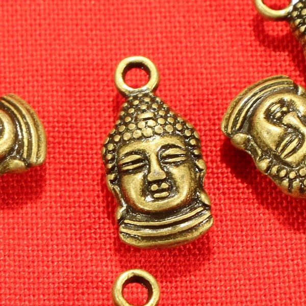 Buddha Head 15mm Antique Bronze Tone Double Sided Religious Charms - 1028