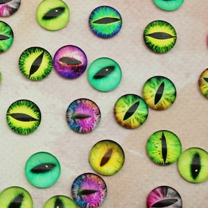 Eyeball 12mm Round Assorted Colors Glass Dome Flat Back Single Sided Sci-Fi Jewelry and Craft Cabochons - 1685