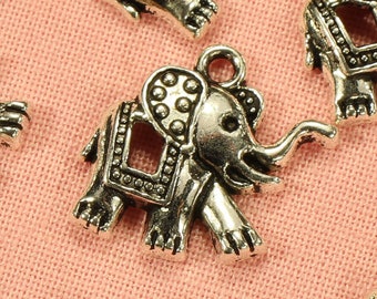 Elephant 18mm Antique Silver Tone Single Sided Animal Charms - 0886