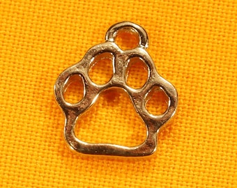 Petite empreinte de patte, 13 mm, argenté antique, breloques animal recto-verso découpés avec des matrices - 0221