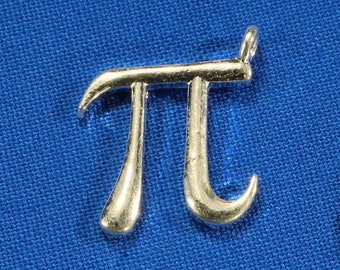 Pi 18mm Greek Letter Silver Plated Single Sided Symbol Charms - 1153