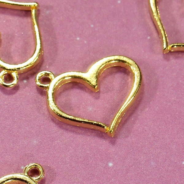 Open Heart 15mm Gold Plated Double Sided Die Cut Love Charms - 0958