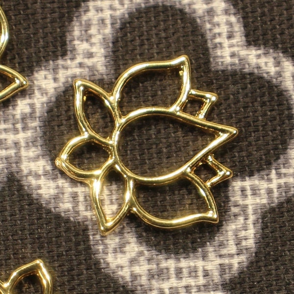 Lotus Flower 21mm Gold Plated Single Sided Die Cut Floral Connector Charms - 1371