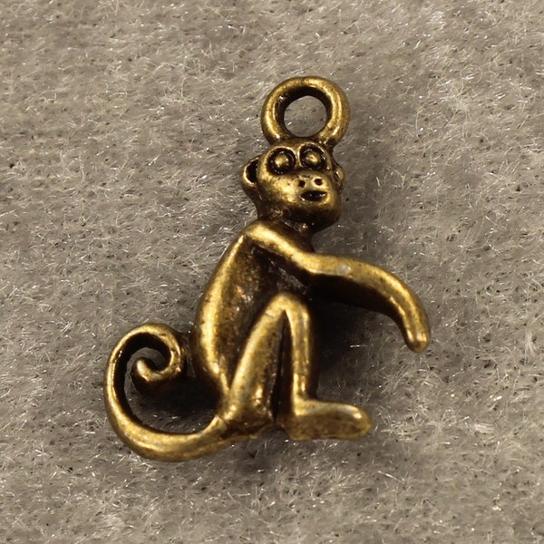 Monkey 16mm Antique Bronze Tone Double Sided Animal Charms - 0449