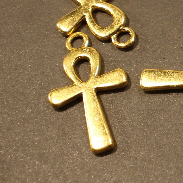 Ankh Cross 22mm Antique Gold Plated Double Sided Religious Charms - 1423