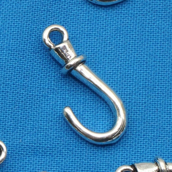 Fish Hook 23mm Antique Silver Tone 3D Ocean Fishing Nautical Charms - 1522