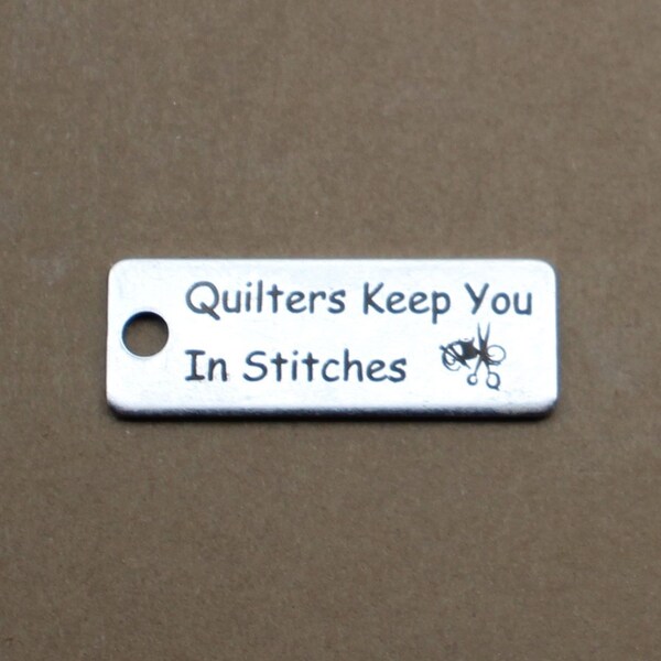 Quilters Keep You In Stitches 25mm 304 Stainless Steel Silver Tone Rectangle Laser Engraved Quilting Charms - SL3001