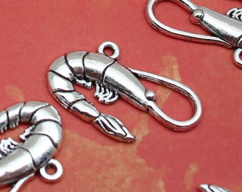 Crawdad or Crawfish 28mm Antique Silver Tone Single Sided 2D Ocean Animal Shellfish Fishing Charms - 1086