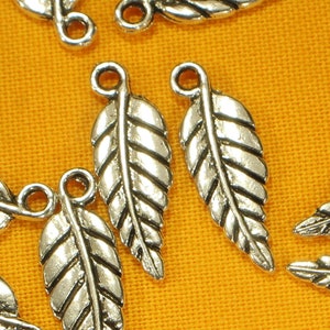 Leaf 19mm Antique Silver Tone Double Sided Nature Charms - 0967