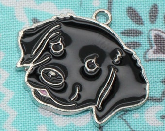 Labrador Retriever 25mm Black and Pink Enamel with Silver Tone Finish Single Sided Customizable Dog Animal Charms - 1503